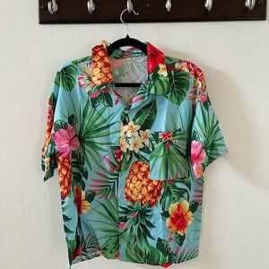 Tropical Pineapple Print Short-Sleeve Shirt - Blue